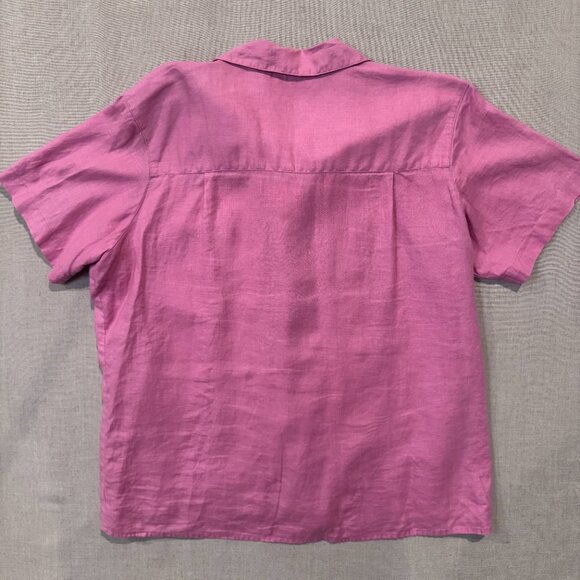 L.L. Bean 100% Linen Button Front Shirt Women’s Large Pink Short Sleeve - Picture 4 of 6
